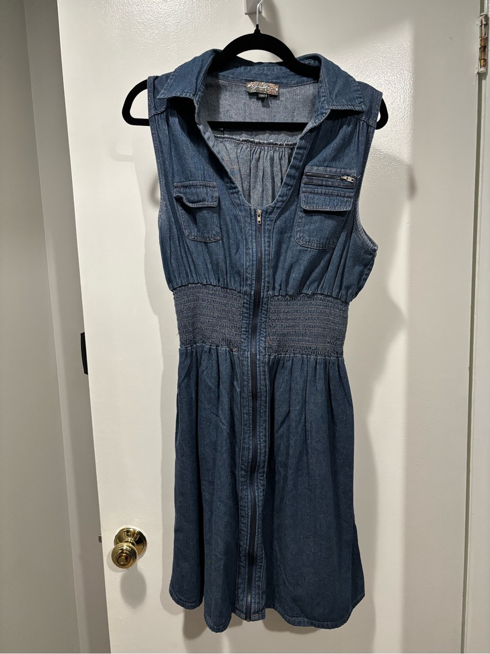 J Gee Sleeveless Blue Denim Zip-Front Dress Size 1X